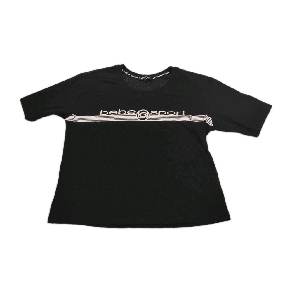 Vintage 90s Y2K Bebe Sports Womens Small Cropโ Top Black White Shirt